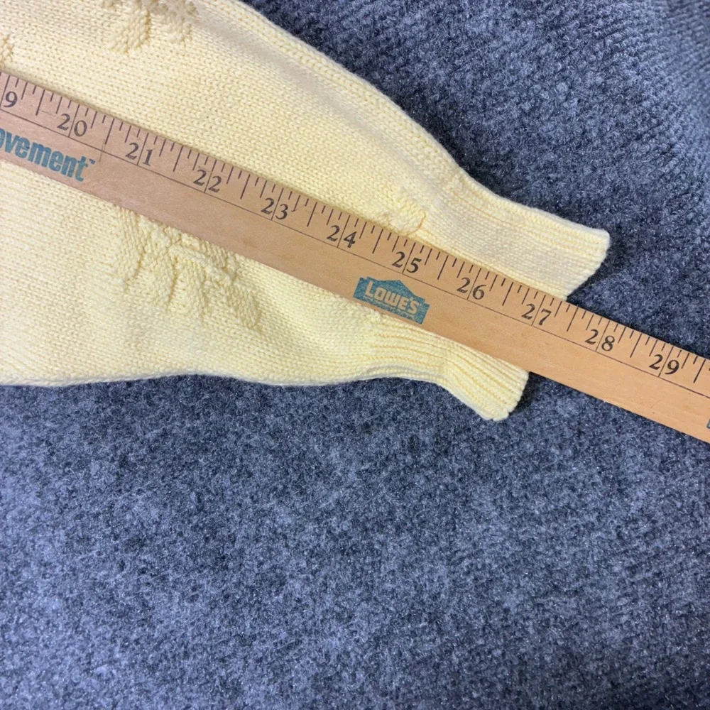 Vtg Jantzen Pale Yellow Textured Fall Leaf Knit Pullover Sweater M Made in USA